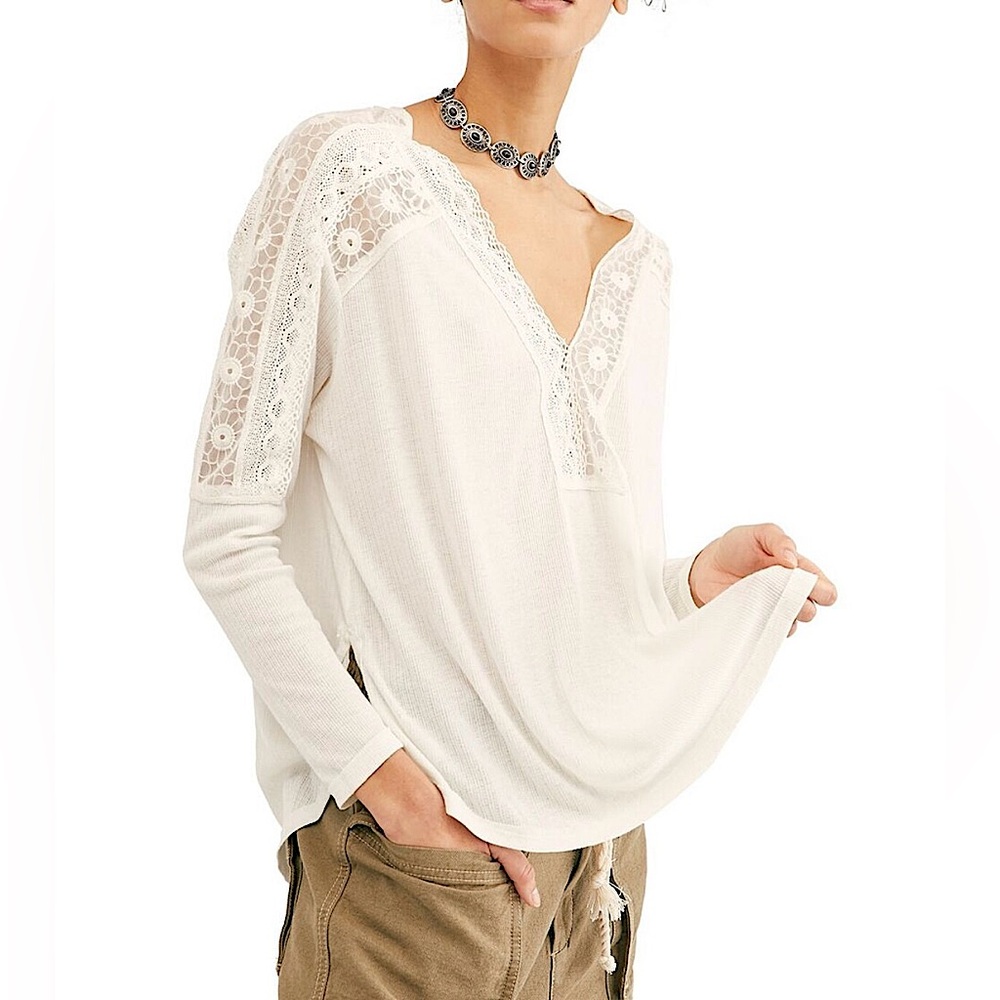 Free People Lola Lace Long Sleeve Top
